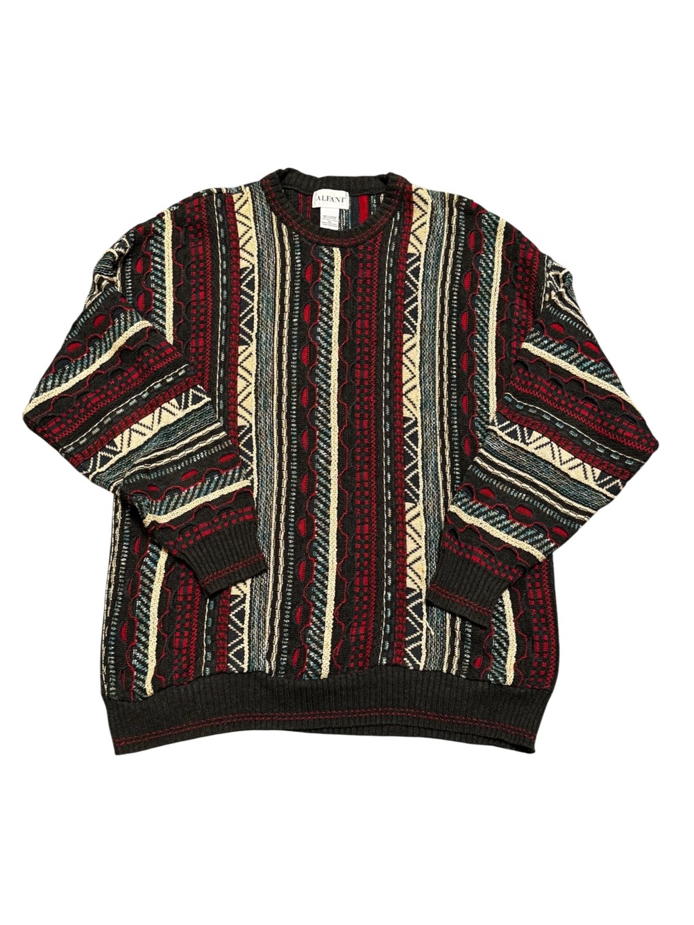 Vtg 90s Alfani 3D Knit Sweater Men's XL Coogi Style Textured Stripe Biggie